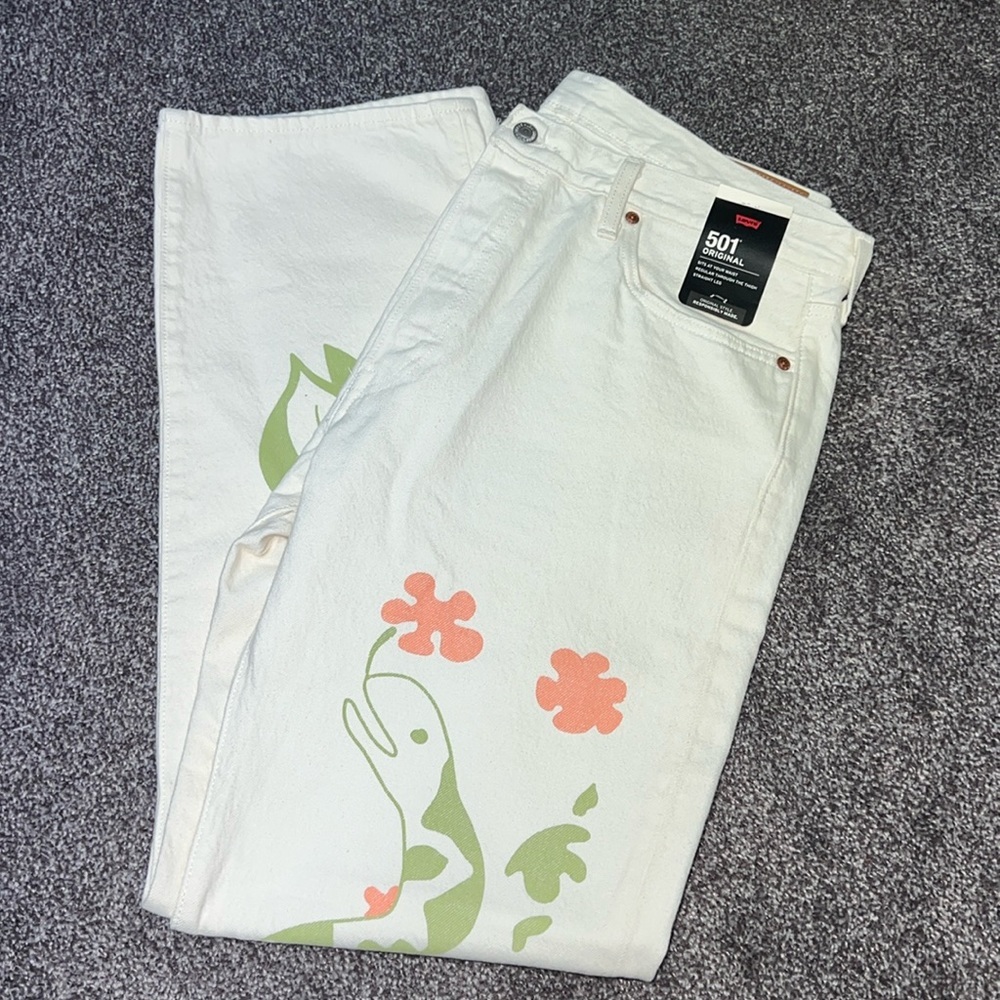 Levi’s Original Straight Leg Button Fly Adam Eve Snake Jeans Size 36x32 NWOT
